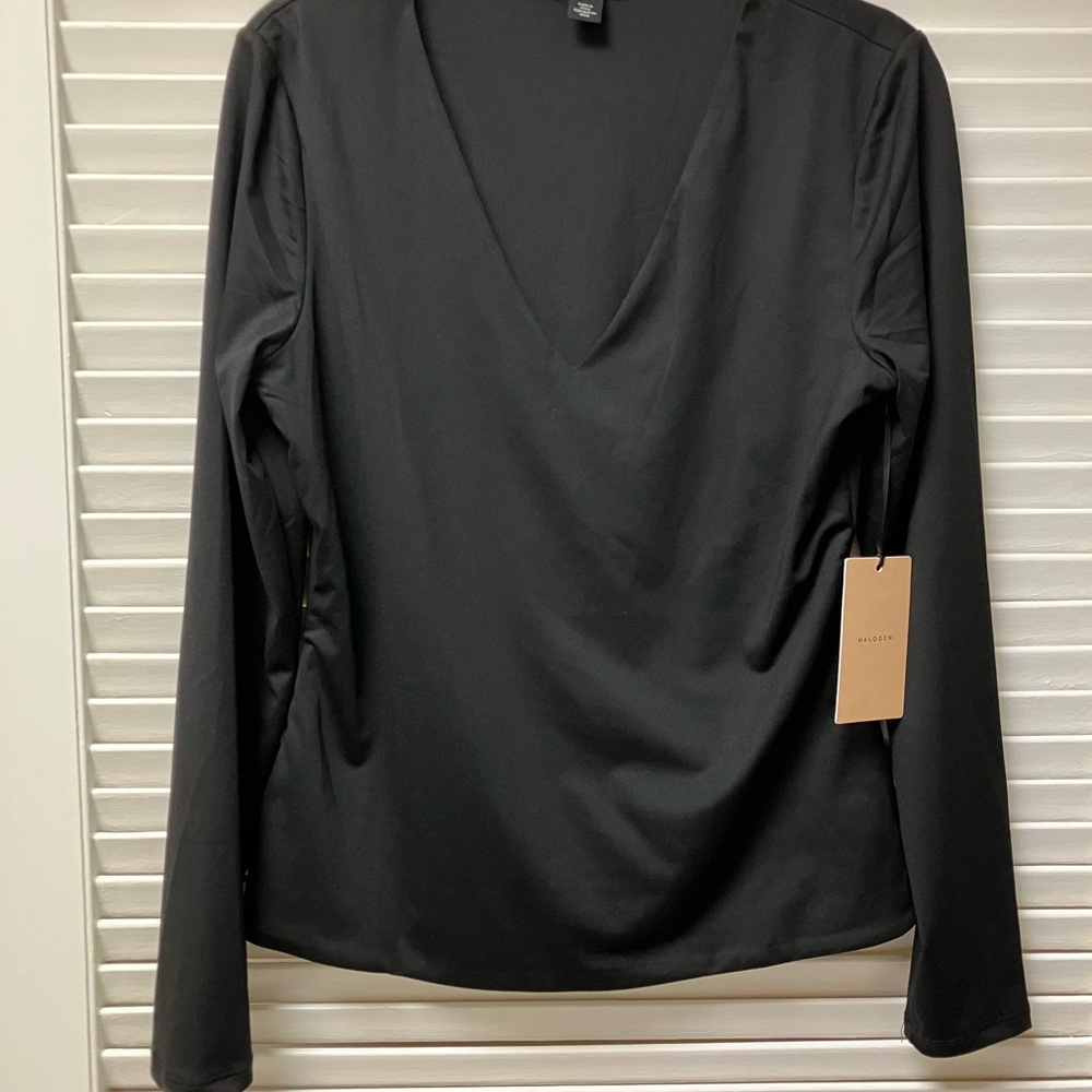 NWT Halogen Classic Black V-Neck Blouse